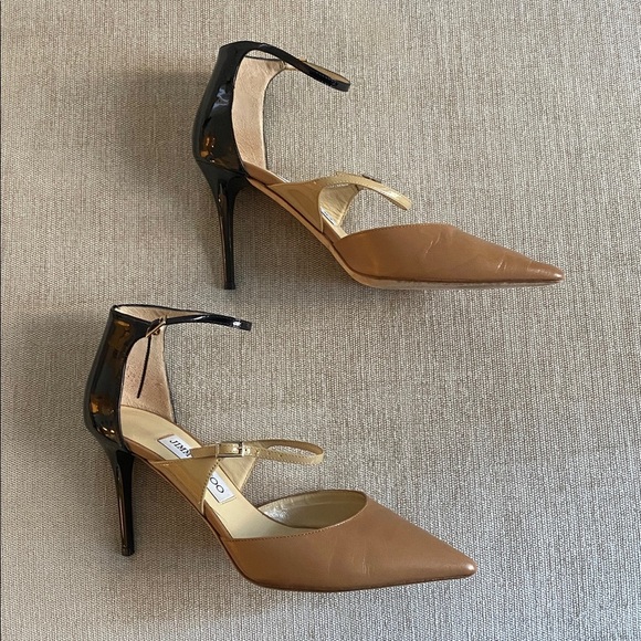 Jimmy Choo Leather Typhoon D’Orsay Pumps Heels Black Nude Pointed-Toe Size 7.5 - Picture 3 of 16